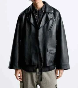 ZARA Herren Lederjacke schwarz Schaf Oversize XL - Bild 1 von 4