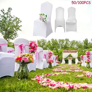 100 Cubiertas Frontales Planas Arqueadas Deslizables Spandex Cubierta de Silla Boda Fiesta Decoración Navidad - Imagen 1 de 15