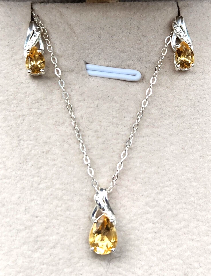 Juego de pendientes/colgantes de citrino brasileño de 18 pulgadas en ley 1,85 ctw Foto 1 de 4