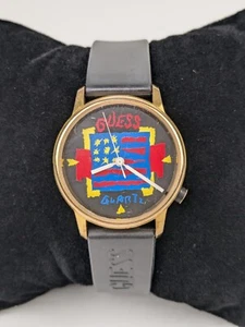 Vtg Guess Watch 1987 By Georges Marciano Gold Tone American Flag Black Band - Picture 1 of 10