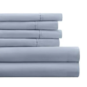  Light Blue Solid Microfiber 6 Piece Bed Sheet Set, by Noble Linens - Picture 1 of 10