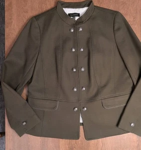 Talbots Women Button Military Jacket Size 14 Dark Green Coat Blazer Throwback  - Picture 1 of 10