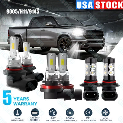 For 2009 2010 2011 2012 Dodge Ram & RAM 1500 2500 3500 LED Headlight & Fog Bulbs - Image 1 of 4