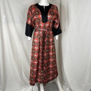 60s 70s gothic western bucking horse midi house dress size M/L belted poly knit - Picture 1 of 21