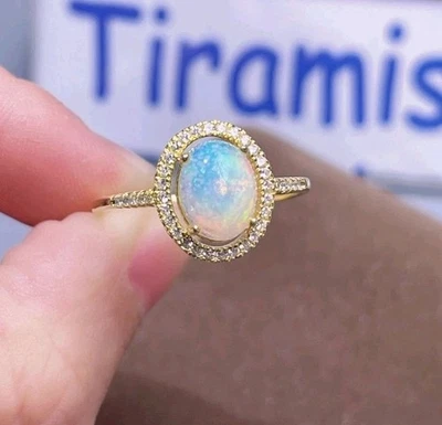 Anillo de ópalo etíope natural de oro macizo de 14k anillo de piedras preciosas de ópalo de fuego natural Foto 1 de 4