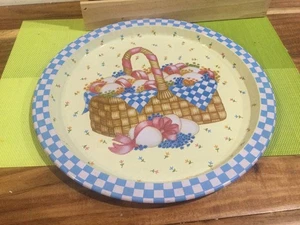 Metall Blech Tablett Ostern blauer Rand Eier im Korb 13'' - Bild 1 von 4