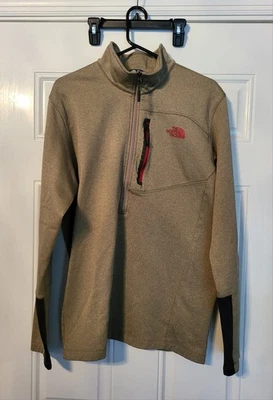 Pullover para hombre The North Face XL extra grande 1/4 cuarto cremallera beige tostado rojo logotipo Foto 1 de 4
