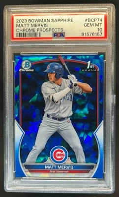 2023 Bowman Sapphire Matt Mervis Chrome 1st Prospect #BCP-74 Cubs PSA 10 - Image 1 of 2