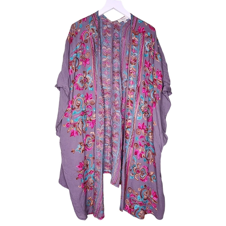 Umgee Kimono Plumero Artístico Bordado Floral Boho Festival Cubre XL/XXL Foto 1 de 4