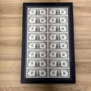 Uncut Sheet $1 One Dollar Bills Date 1995 Consecutive Serial Numbers Framed - Picture 1 of 13