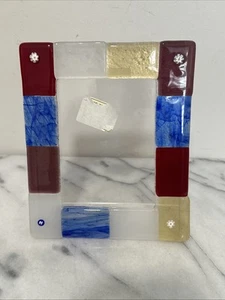 Venetian Glass Photo Frame Red White & Blue Millifiori Details 3.5x 4.5” New - Picture 1 of 11
