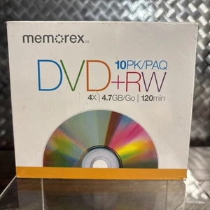 Memorex - DVD-RW (10 Pack Blank Recording Disc) w/ slim cases, 4x, 4.7GB, NEW - Afbeelding 1 van 3