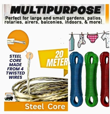 🔥B&Q🔥20m Heavy Duty PVC Coated Steel Line Core Washing  Clothes Laundry Drying - Image 1 of 4