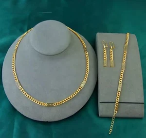 Gold Necklace, Bracelet & Earrings Set- Versace Style Luxury Dubai Jewelry - Picture 1 of 1