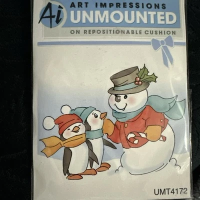 Estampillas de goma impresiones artísticas de muñeco de nieve y pingüinos T4172 Foto 1 de 4