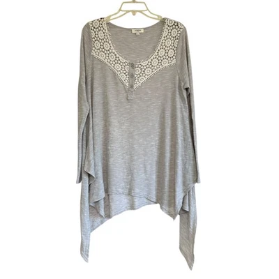 Top túnica Henley de encaje beige con canesú de ganchillo talla L Cottagecore de Umgee para mujer  Foto 1 de 4