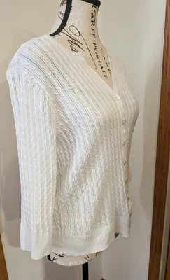 Jeanne Pierre белый Pointelle хлопок вязаный кардиган большой 3/4 рукав на пуговицах  - Изображение 1 из 4