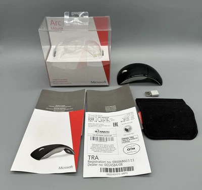 Microsoft Arc Mouse PC/Mac USB 1349 w/Receiver 1350 Black & Silver Ergonomic - Image 1 of 4