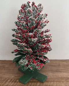 Vintage 1950's Table Top Pine Cone Berry Christmas Tree With Wood Base - Picture 1 of 7