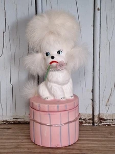 Enesco Scatola portagioie barboncino rosa vintage con capelli in pelliccia sintetica e perle - Foto 1 di 12