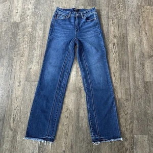 Judy Blue STRAIGHT FIT Juniors Sz 5/27 Mid Rise Raw Hem Jeans Denim Pants 26x31 - Picture 1 of 11