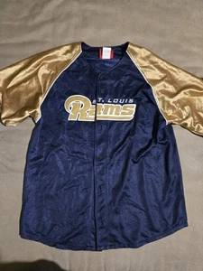 St Louis Rams Shirt Y2K NFL Button Up Embroidered Short Sleeve Men Medium - Picture 1 of 5