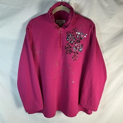 Винтажный Breckenridge женщина размер 2 X цветочный украшенный 1/4 молнии толстовка Топ - Изображение 1 из 4