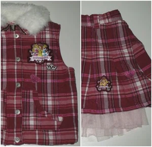 Disney Princess Vest and Skort Outfit Girl's Size 7/8 Pink Plaid Faux Fur Trim - Picture 1 of 12
