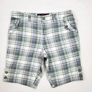 Gloria Vanderbilt Women's Petite Green/Blue Plaid Bermuda Shorts Size 12P - Picture 1 of 8