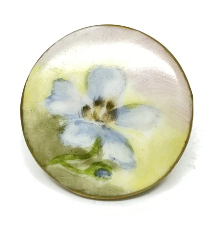 Antique Porcelain Blue Flower Hand Painted Button Cover