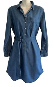 ⭐️ Topshop MOTO Button Front Denim Dress Blue Long Sleeves Womens Size US 8 - Picture 1 of 12