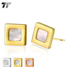 TT Stainless Steel Square Stud With Mother Pearl Earrings (EC76)