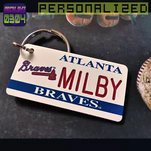 Personalized Atlanta Braves Keychain Name Tag - Custom Engraved - MLB Key Ring - Picture 1 of 12
