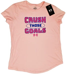 Under Armour Girls "Crush Those Goals" Loose Short Sleeve Shirt Size Large Pink - Picture 1 of 3