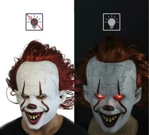 Adult Pennywise IT Clown Mask Deluxe Latex Over Head Halloween Horror Mask W/LED - Imagen 1 de 5