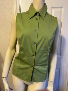 PIAZZA SEMPIONE COTTON/LYCRA/WOOL GREEN SLEEVELESS BLOUSE SZ 42 (6) - Picture 1 of 2
