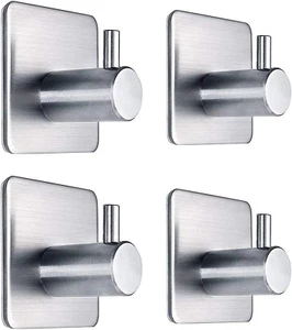 Adhesive Hooks Heavy Duty Wall Hooks Waterproof Stainless Steel Hooks 4-Packs - Picture 1 of 9