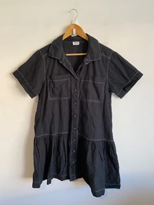 Cotton On Dress Womens Medium Black Buttons Pocket Frill Hem Short Sleeve Collar - Picture 1 of 12