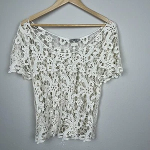 Issi Boho Ivory Crochet Top Cover-Up 100% Cotton Festival Hippie Size L USA - Picture 1 of 6