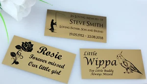LASER ENGRAVED GLOSS METAL GOLD MIRROR SILVER PET FUNERAL MEMORIAL GRAVE PLAQUE - Picture 1 of 11