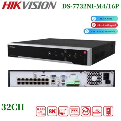 Hikvision DS-7732NI-M4/16P 32CH 16PoE 4SATA 8K Ultra NVR 32MP IP Video Recorder - Image 1 of 4
