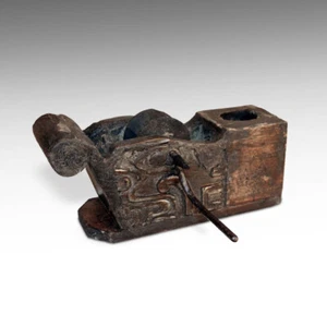 ANTIQUE CARPENTER'S INK PLUMB LINE MO DOU SUMITSUBO WOOD CHINA 19TH C. - Bild 1 von 3
