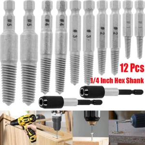 12Pcs Stud Screw Extractor Remover 1/4 Inch Hex Shank Damaged Bolt Easy Out Sets - Picture 1 of 8
