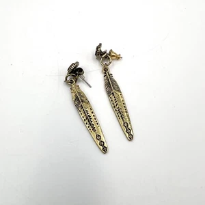 Gold Color Feather Dangle Boho Bohemian Red Rhinestone Earrings 2” - Picture 1 of 5