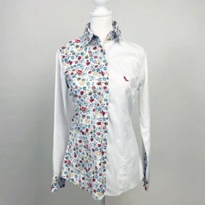 Einzigartiges halbweißes Hemd mit halbem Blumenmuster - Größe M (gebraucht) individuelles Design - Bild 1 von 12