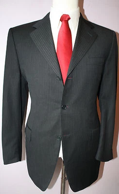 Canali Navy Blue Gray Striped Super 120s Wool Three Button Suit 43 Regular 37 30 - Image 1 of 4