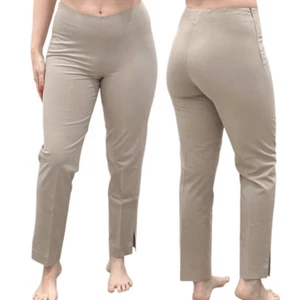 Gunex per Zoom Mid-Rise Flat Front Straight Leg Ankle Slit Pants in Beige Size 6 - Picture 1 of 16