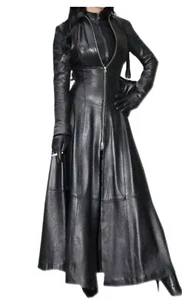 Womens Real Leather Long Dress Black Gown Mistress Leather Suit Gothic Coat New - Picture 1 of 3