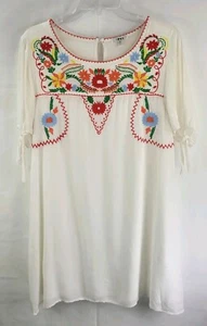 Jodifl Damen Top Shirt M weiß bunt Boho Stickerei kurze Bindeärmel - Bild 1 von 10