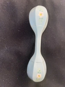VINTAGE CELLULOID LIGHT BLUE DUMBELL RATTLE W/ FLOWER - Picture 1 of 4